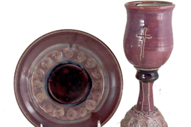 Purple Chalice and Paten Set with Incised Cross